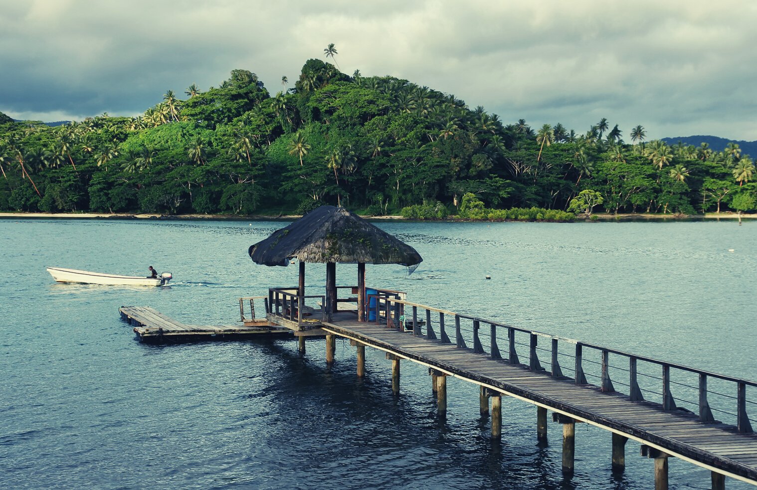 Wooden pier at Savusavu harbor, Vanua Levu island, Fiji